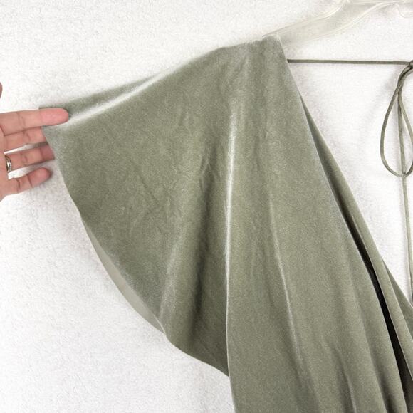 Jenny Yoo Anthro BHLDN Ellis Flutter-Sleeve Open-Back Velvet Gown Green Sz 10 - Picture 7 of 14